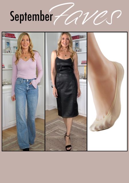 Monthly Favorites for September!
1. Soft, cozy, flattering long-sleeve top with wide-leg jeans!
2. Black faux leather midi dress. Get it now for the holidays!
3. No show, no slip, no slide down socks. These didn’t budge on a 1.5 mile walk!

#LTKover40 #LTKstyletip #LTKSeasonal