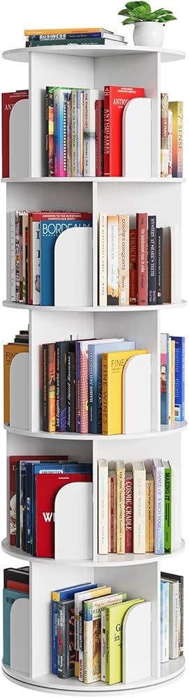 SpaceAid Cross Style 5 Tier Rotating Bookshelf, Spinning 360 Bookcase Lazy Susan Tower, Vertical ... | Amazon (US)