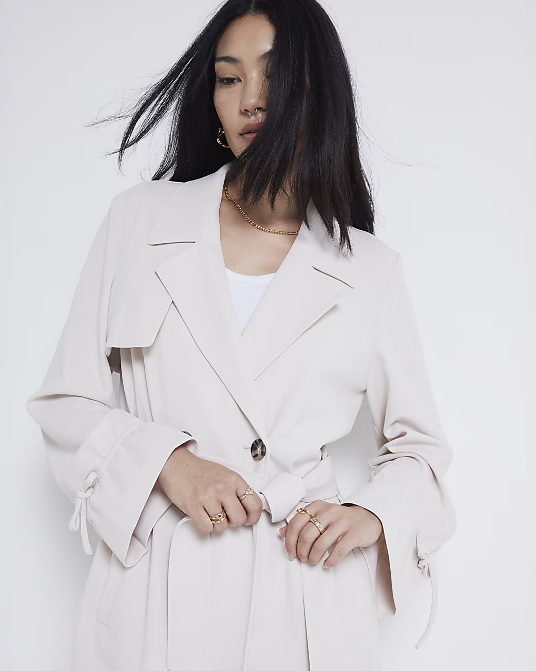 Beige tie cuff belted trench coat | River Island (UK & IE)