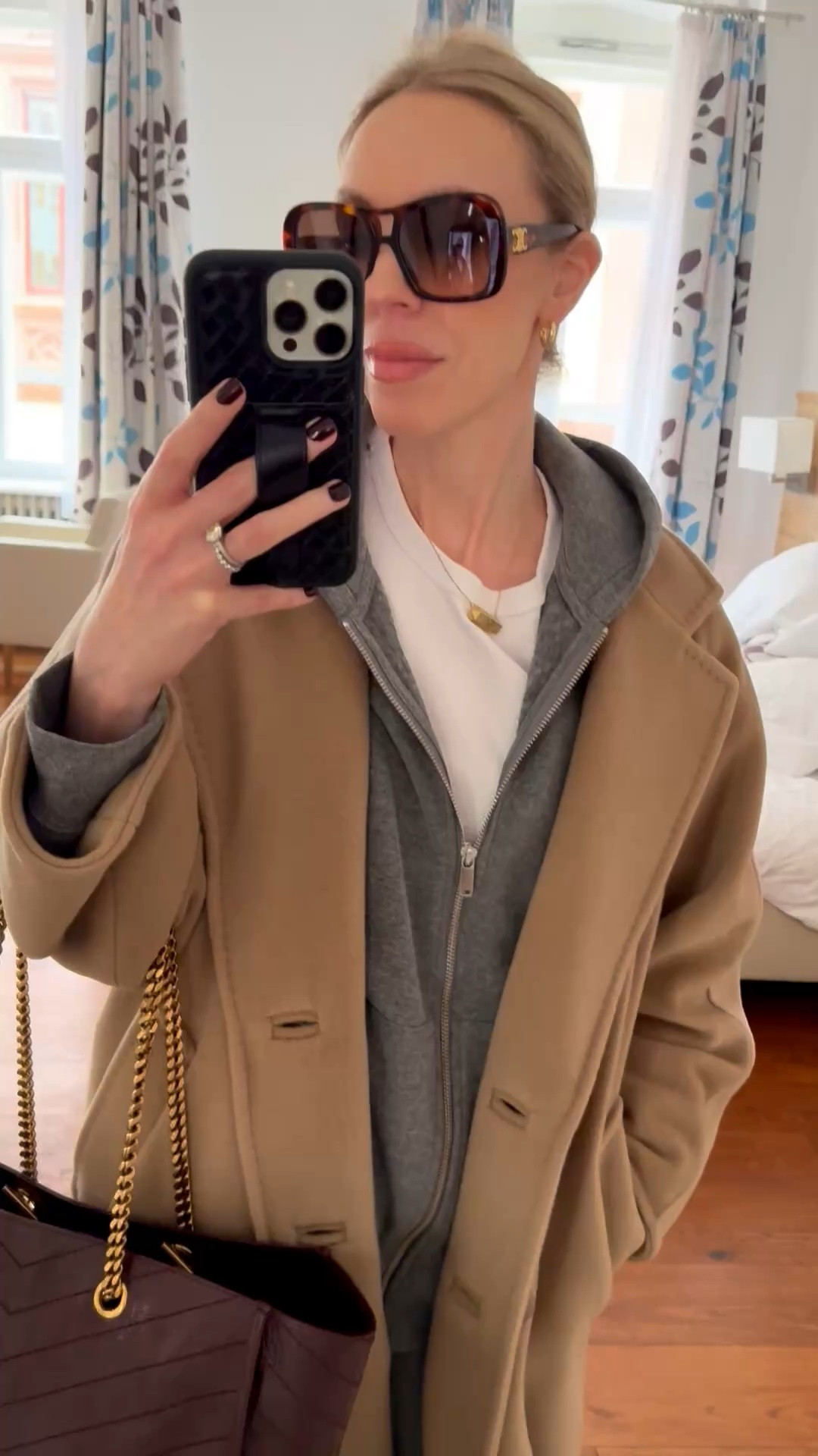 Casual chic travel look, airport outfit, camel coat, gray hoodie sweat set (very affordable and comes in lots of colors)

#LTKOver40 #LTKSaleAlert #LTKTravel