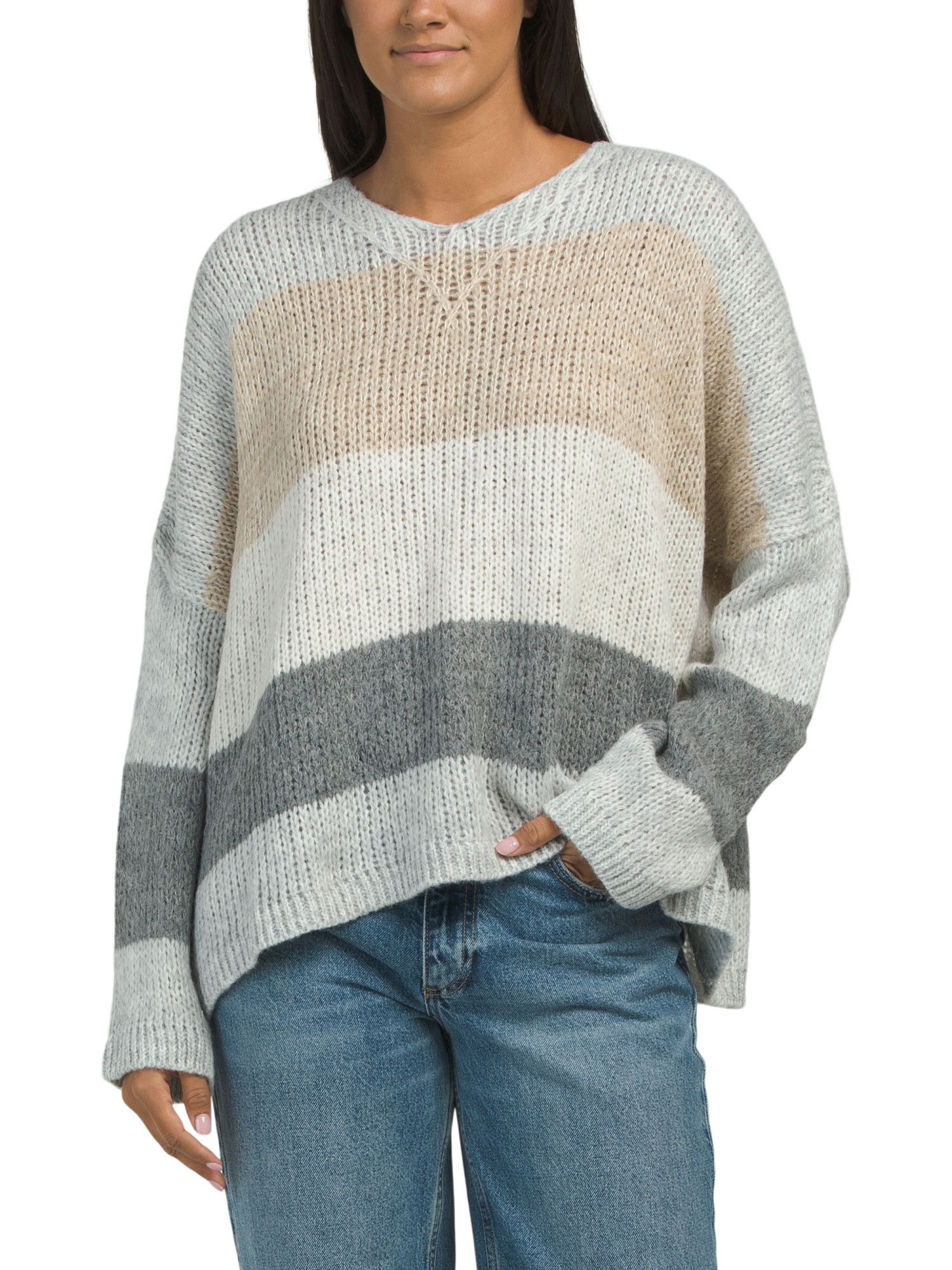 Made In Italy Wool And Cashmere Blend Striped Pull Over Sweater | TJ Maxx