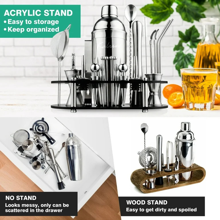 Biemlerfn 25-Piece Cocktail Shaker Set, Mixology Bartender Kit with Acrylic Stand Stainless Steel... | Walmart (US)