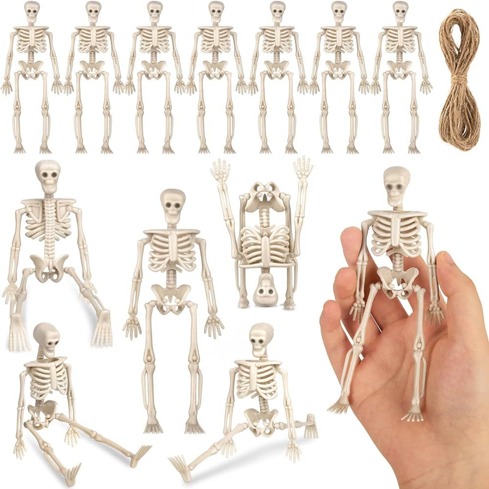 ZHWKMYP 12 Pcs Mini Skeleton Figurines, Small Skeletons for Halloween Decor, Halloween Decoration... | Amazon (US)