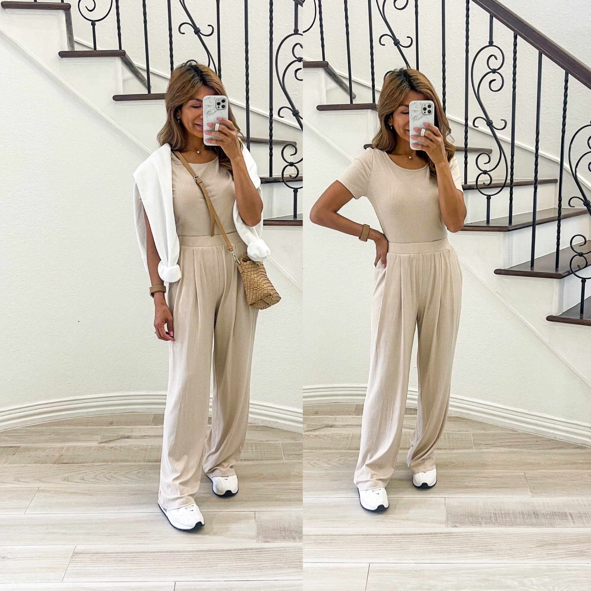 2-piece set in small tts(color is A-khaki)
Nike white sneakers fit tts(bestseller and so comfy)
Wearing my fav Amazon tshirt bra
First outfit in this reel is linked: white tee, tennis skirt, sandals all tts
Amazon finds, airport outfit, travel outfit 

#LTKtravel #LTKunder50 #LTKFind