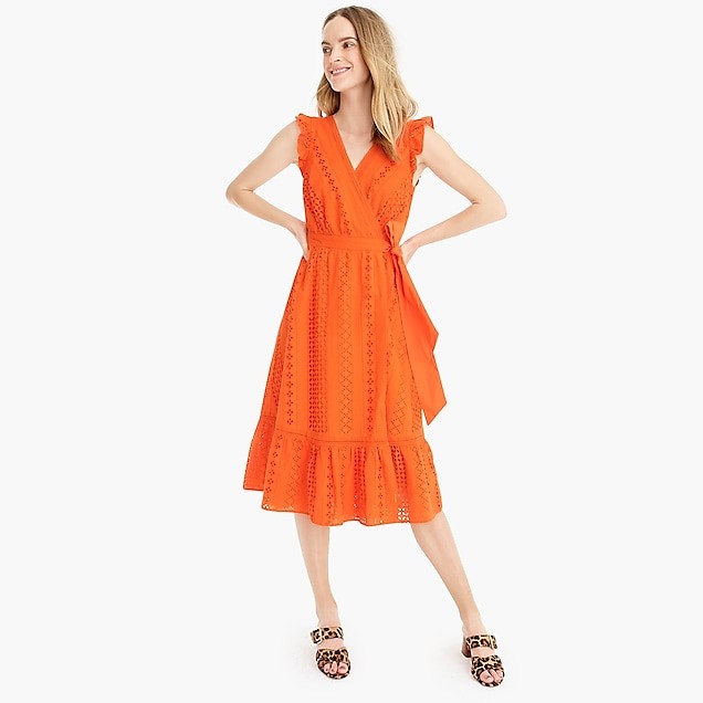 Midi wrap dress in allover eyelet | J. Crew US