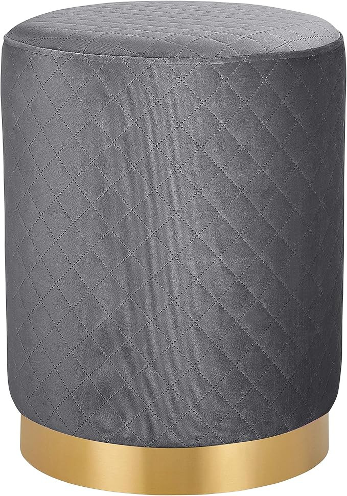 BIRDROCK HOME Round Grey Velvet Ottoman Foot Stool with Lattice Design – Soft Compact Padded St... | Amazon (US)
