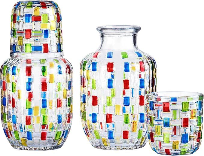 Bedside Carafe and Glass Pitcher Set of 4, Gifts for Women, Hand-Painted 16oz Glass Pitcher with ... | Amazon (US)