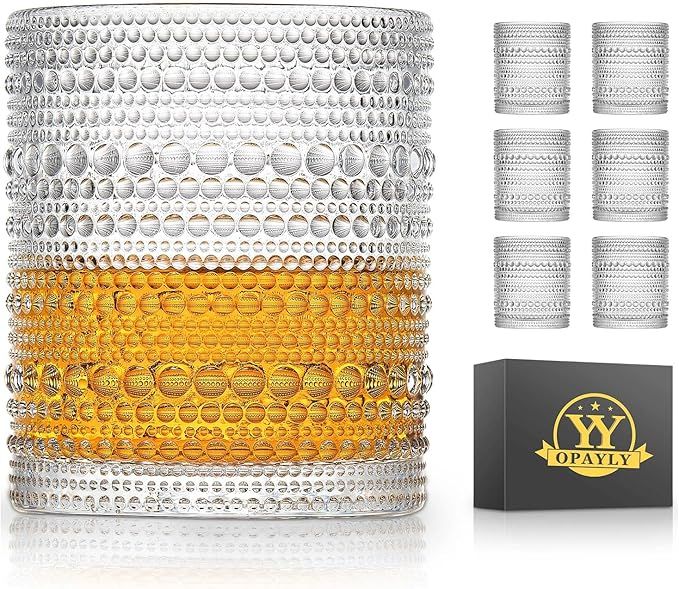 hobnail Drinking Glasses Old Fashion Glass 10oZ rocks glasses Set of 6 glasses Water Juice Cockta... | Amazon (US)