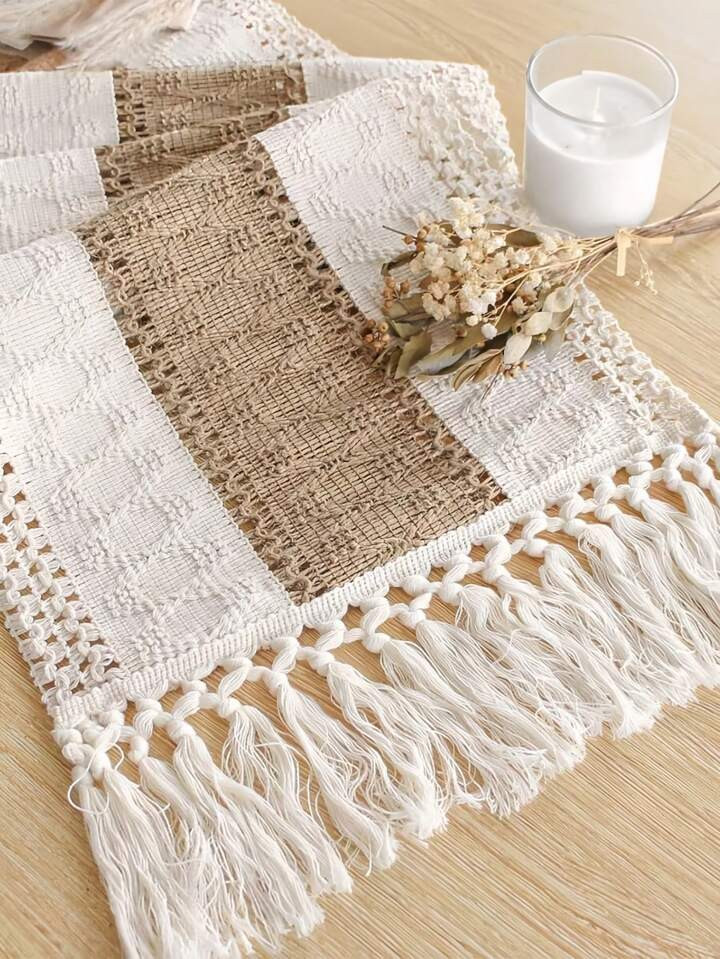 1pc Boho Table Runner Macrame Table Runners For Home Decor ,Cream & Brown Macrame Table Runner With Tassels For Boho Dining Bedroom Decor Rustic Bridal Shower,Farmhouse Rustic Table Runner,Place Mat,Thanksgiving Christmas Home Decor (Multiple Sizes Available) | SHEIN