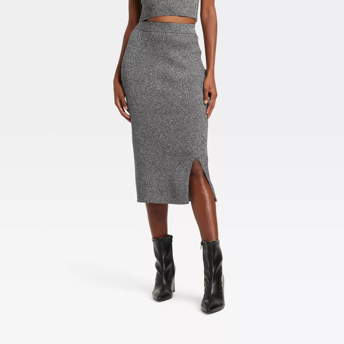 Women's Lurex Midi Sweater Skirt - A New Day™ Silver | Target