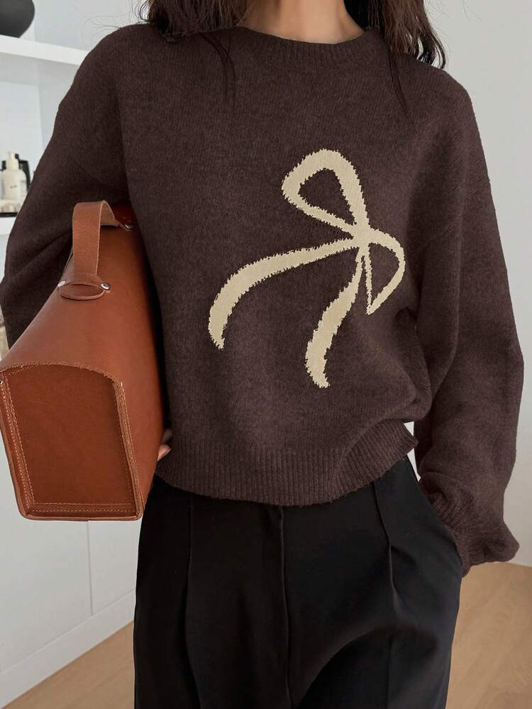 DAZY Women's Bow Embroidered Pullover Knitted Sweater,Fall Women Clothes | SHEIN