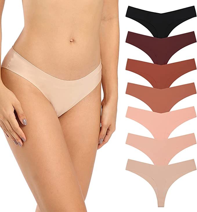 SHARICCA Women No Show Seamless Underwear Thong Invisible Soft Panties Multi Pack | Amazon (US)