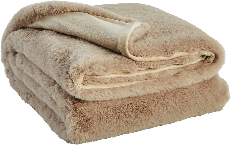 Signature Design by Ashley Gariland Modern Faux Rabbit Fur 50 x 60 Inch Throw Blanket, Light Brow... | Amazon (US)