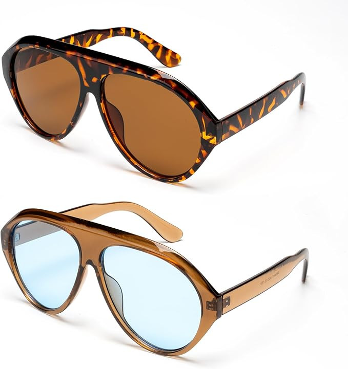 Retro Aviator Sunglasses for Men Women - Trendy 70s Vintage Style,Plastic Frame Sun Glasses | Amazon (US)