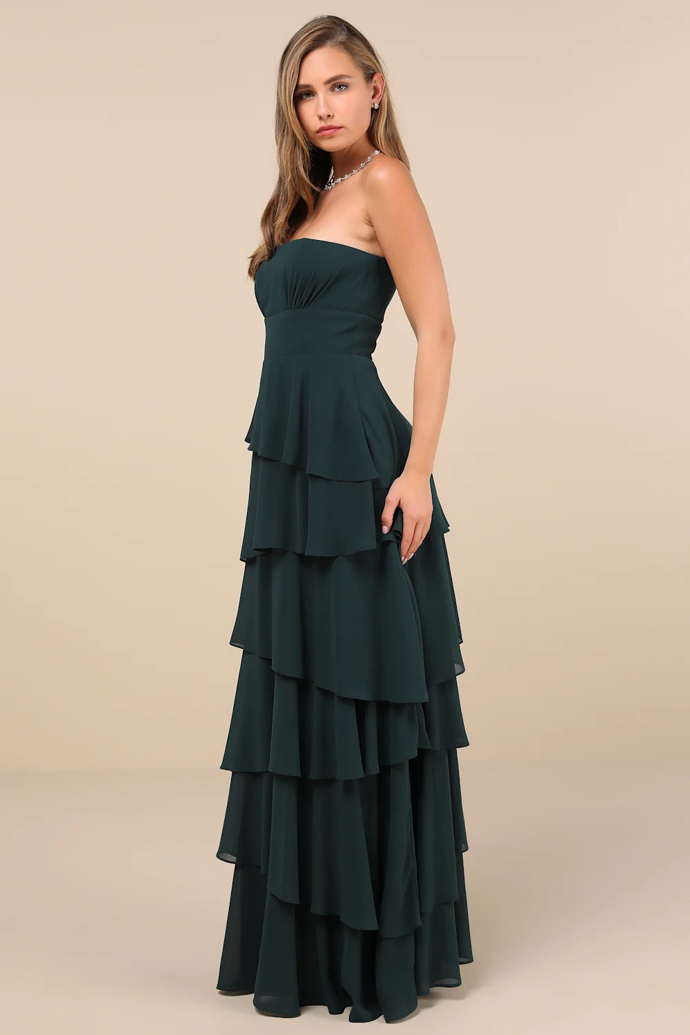 Gorgeous Essence Emerald Strapless Tiered Maxi Dress | Lulus