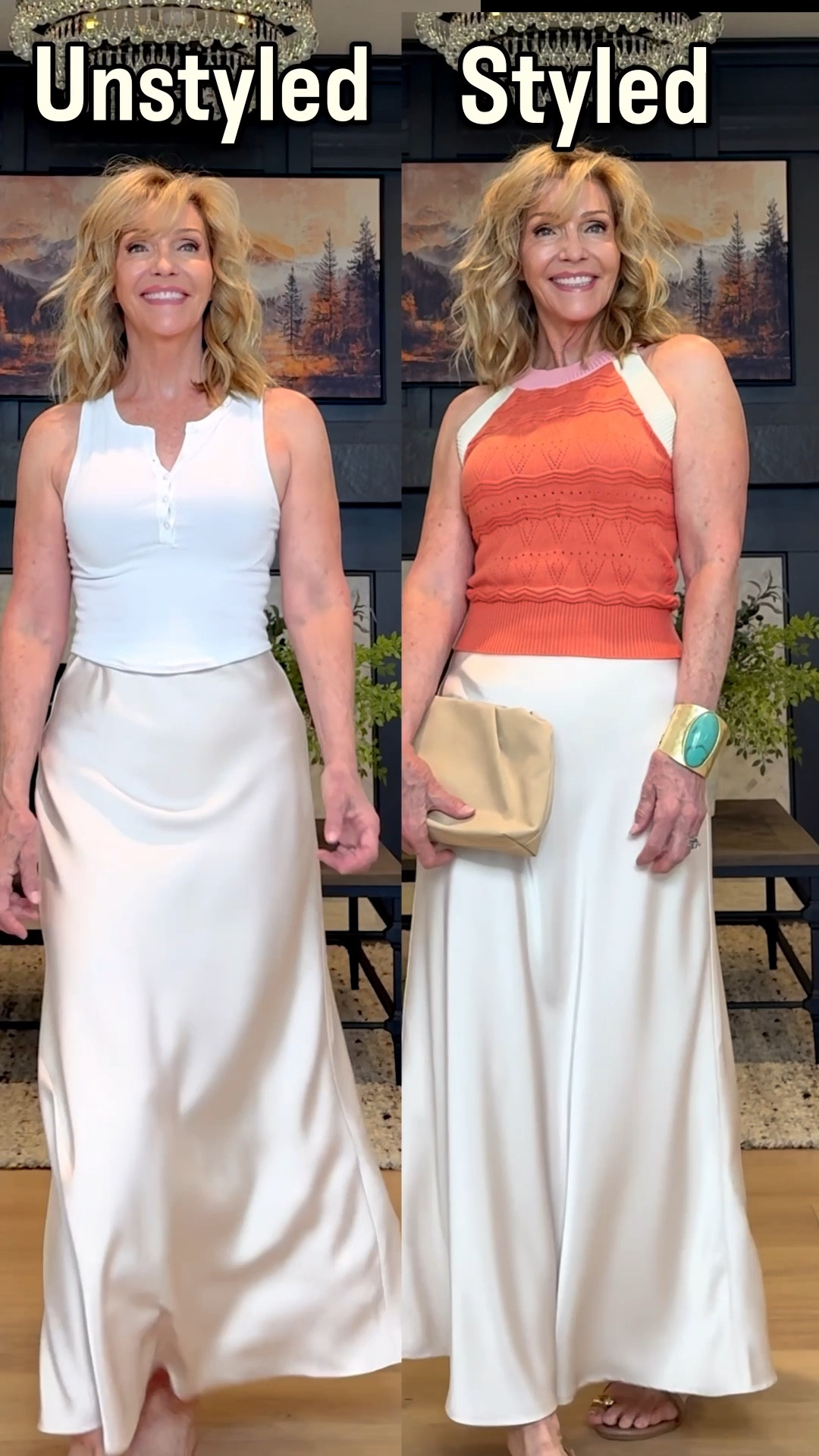 The skirt didn’t change—the styling did
A simple switch to a structured halter, a defined waist, and intention
That’s what creates a finished look.
Satin midi skirt, coral sweater halter
@amazonfindsandfashion 

#LTKBeauty #LTKOver40 #LTKootd