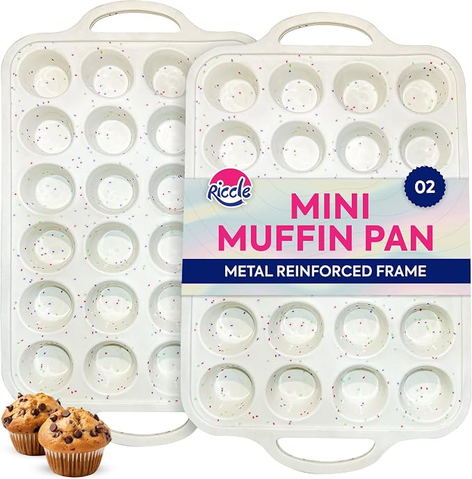 2 Pack Silicone Mini Muffin Pan with Metal Reinforced Frame, 24-Cup Mini Cupcake Pans, Mini Muffi... | Amazon (US)