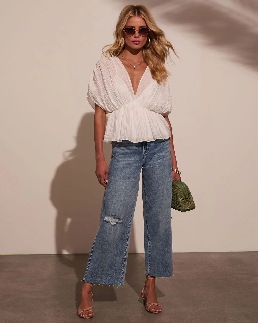 Corinna Pleated Chiffon Babydoll Top | VICI