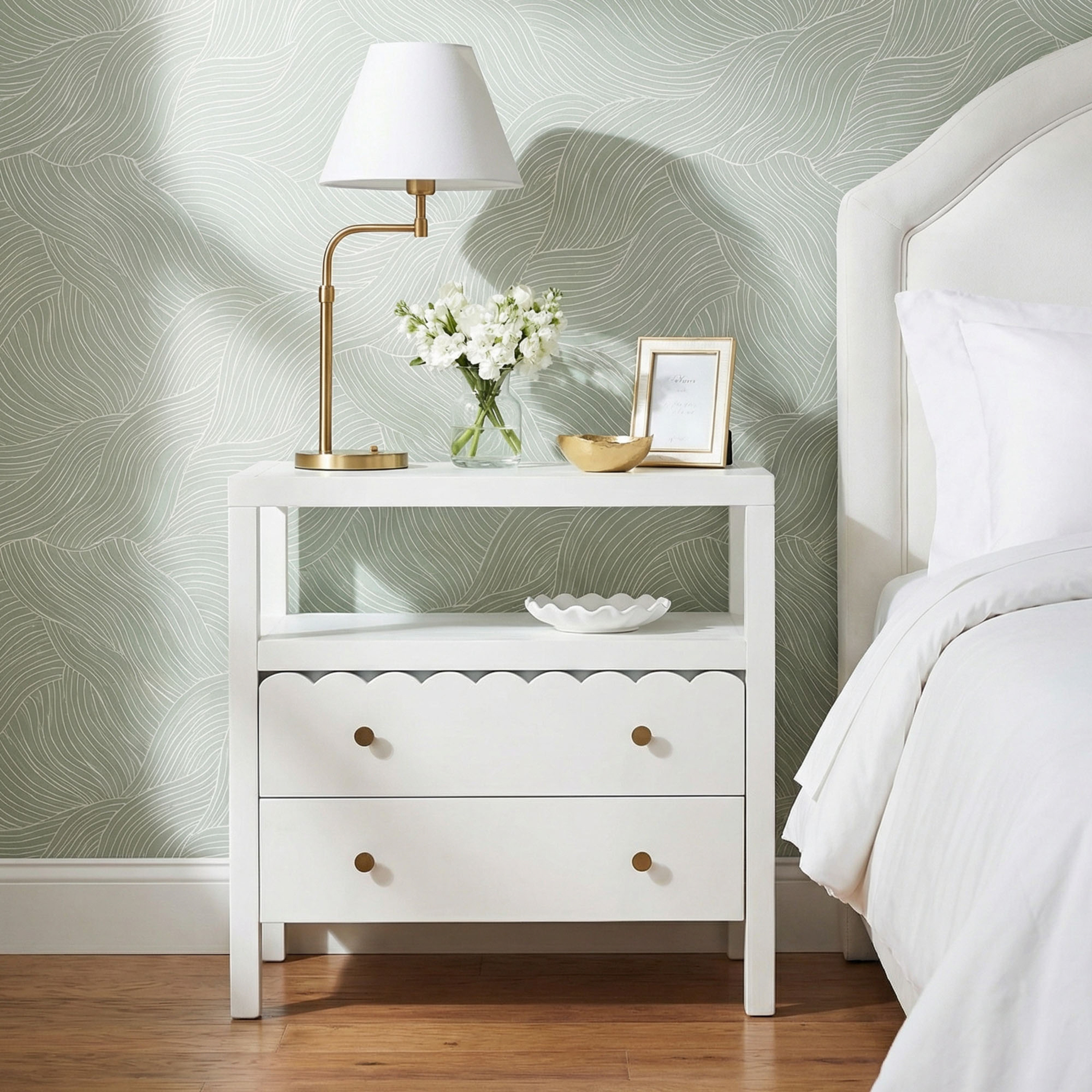 Venise Wood Scalloped Nightstand with Storage - World Market | World Market