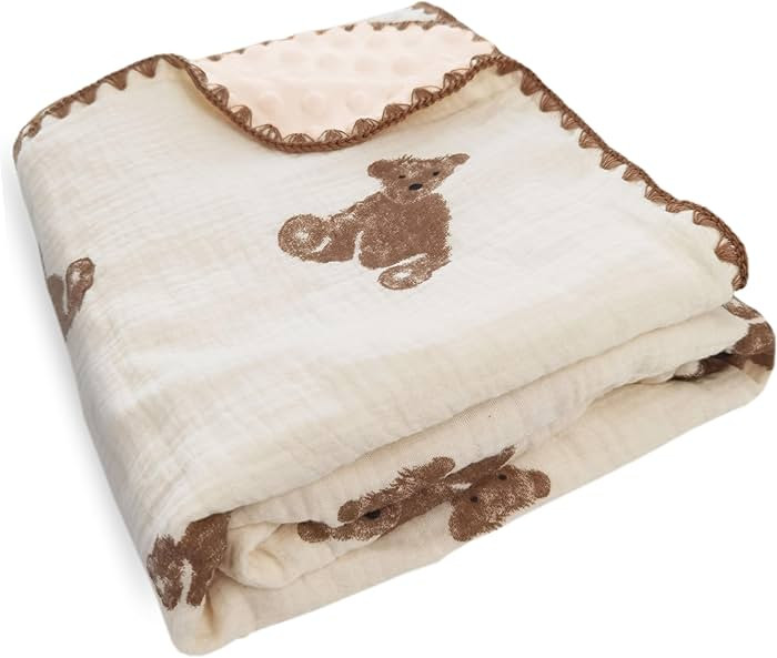 Baby Blanket Double Layer Cotton Muslin Thick Quilt Neutral 40x40Inch Soft Throw Blanket Bear Pat... | Amazon (US)