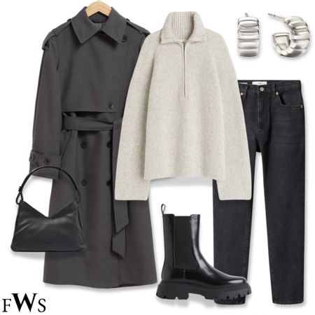 Rainy day outfit 🤍

Trench coat outfit, grey trench, rain boots ankle boots leather boots chunky boots military boots black jeans dark denim & Other stories h&m Mango staud casual outfit school run travel outfit October outfit fall outfit autumn outfit street style  Chelsea boots 

#LTKmidsize #LTKSeasonal #LTKU