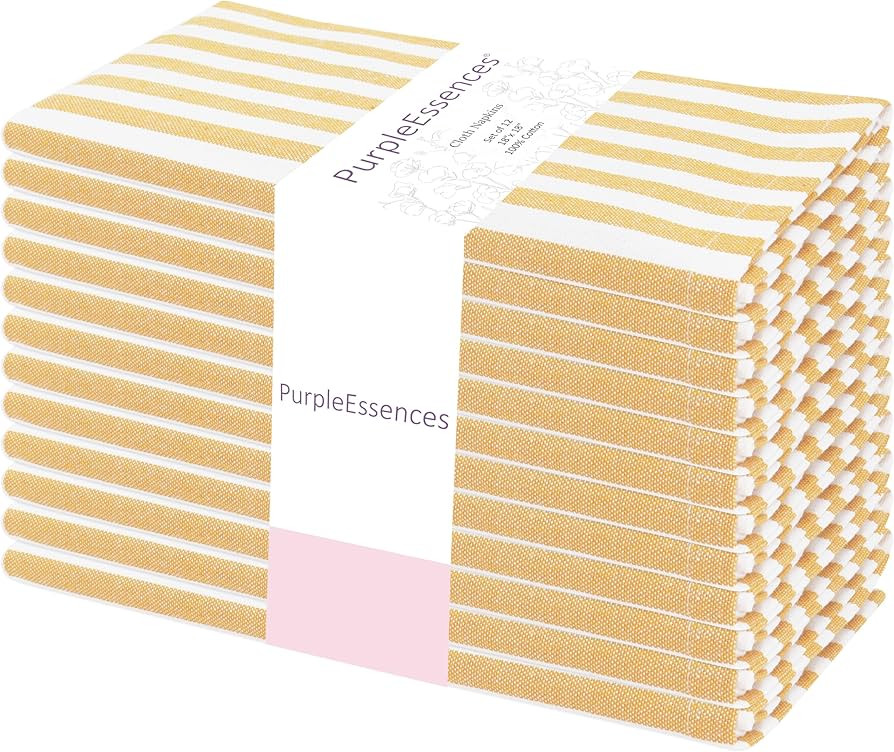 PurpleEssences Plain Striped Cloth Napkins - Set of 12-100% Cotton - 18 x 18 Inch - Spring Easter... | Amazon (US)