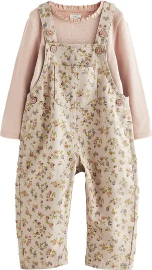 NEXT Kids' Long Sleeve Cotton T-Shirt & Floral Overalls Set | Nordstrom | Nordstrom