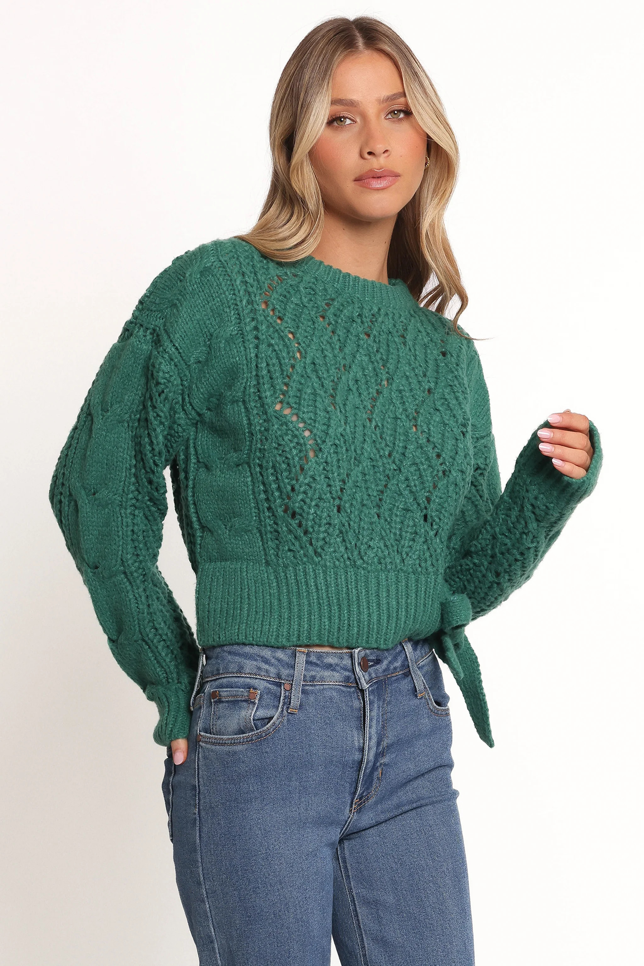Birdie Tie Side Knit Sweater - Emerald | Petal & Pup (US)