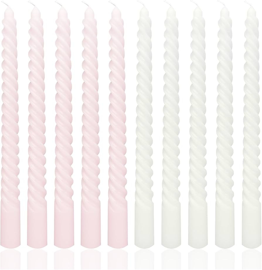 10 Inch White and Pink Spiral Taper Candle Set, 10 Pack Unscented Dripless Candlesticks for Dinne... | Amazon (US)