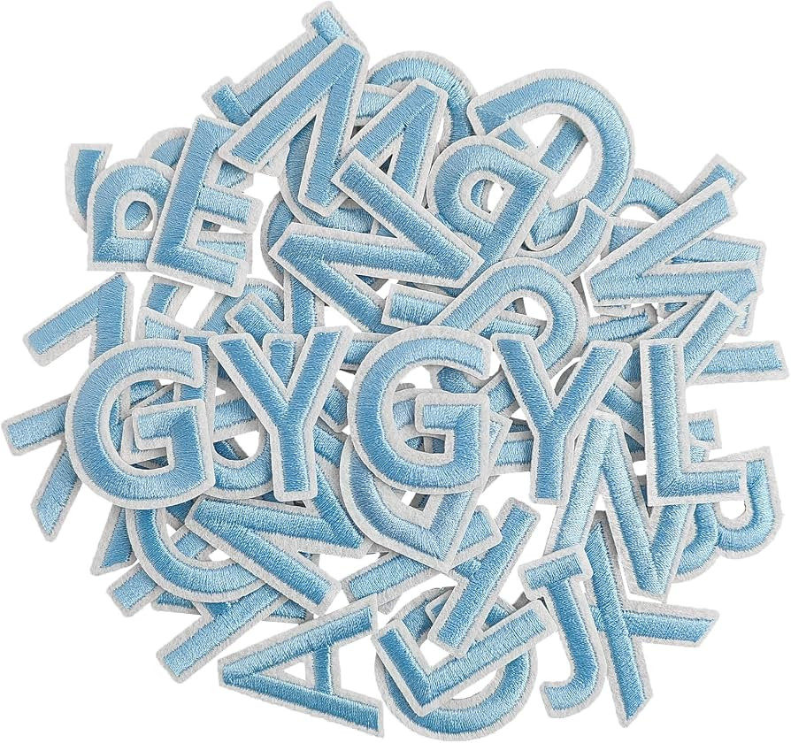 GYGYL 104Pcs Iron on Letter Patches for Clothes, 1.5 Inch Light Blue | Amazon (US)
