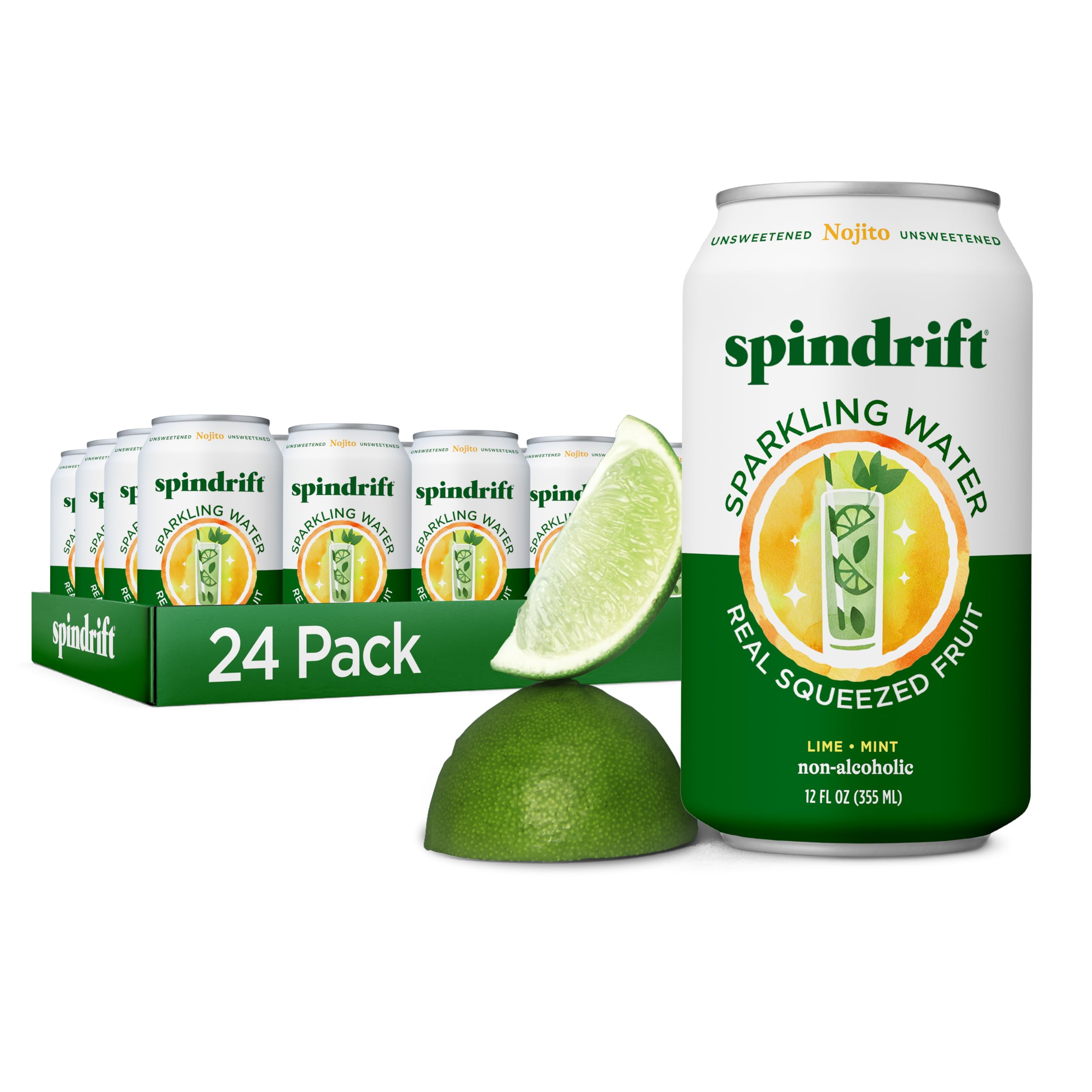 Spindrift Sparkling Water, Nojito Flavored, Made with Real Squeezed Fruit, 12 Fl Oz Cans, Pack of... | Amazon (US)