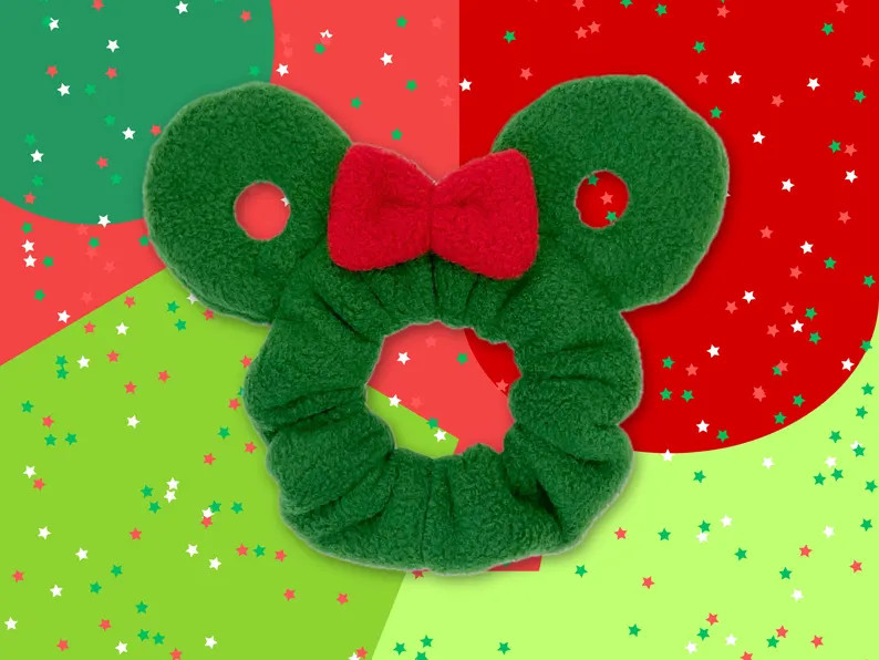 Christmas Wreath Minnie Mouse Inspired Ear Scrunchie Gift for Women, Disney Christmas Accessory, ... | Etsy (US)