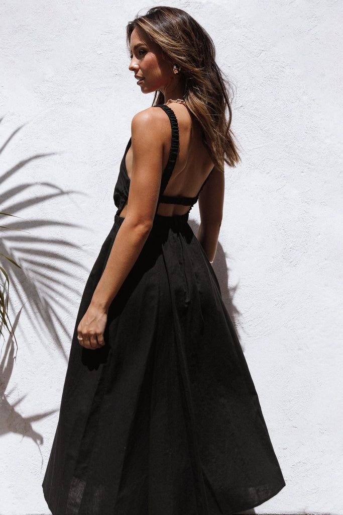 Aubrey Cutout Midi Dress - Black | Petal & Pup (US)