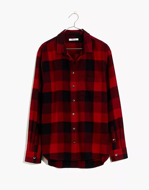 Flannel Side-Button Oversized Ex-Boyfriend Shirt in Buffalo Check | Madewell