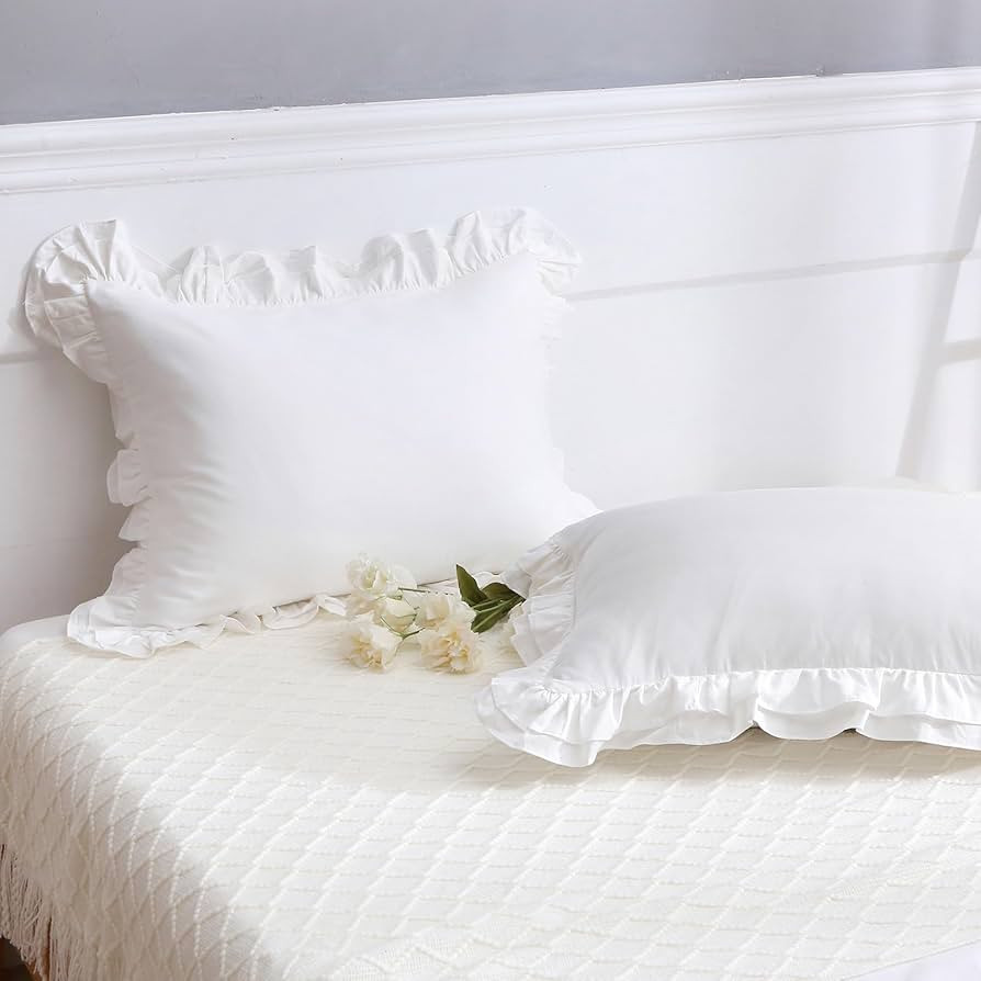 2 Pack White Ruffle Pillow Sham Covers King Size 20x36 inches, 100% Cotton Envelope Closure Farmh... | Amazon (US)