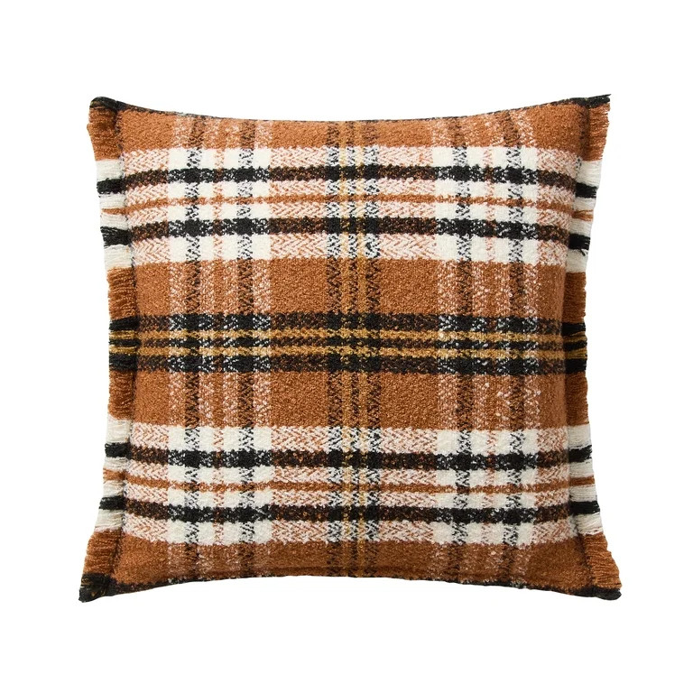 My Texas House 20" x 20" Ginger Woven Plaid Fringe Decorative Pillow Cover | Walmart (US)