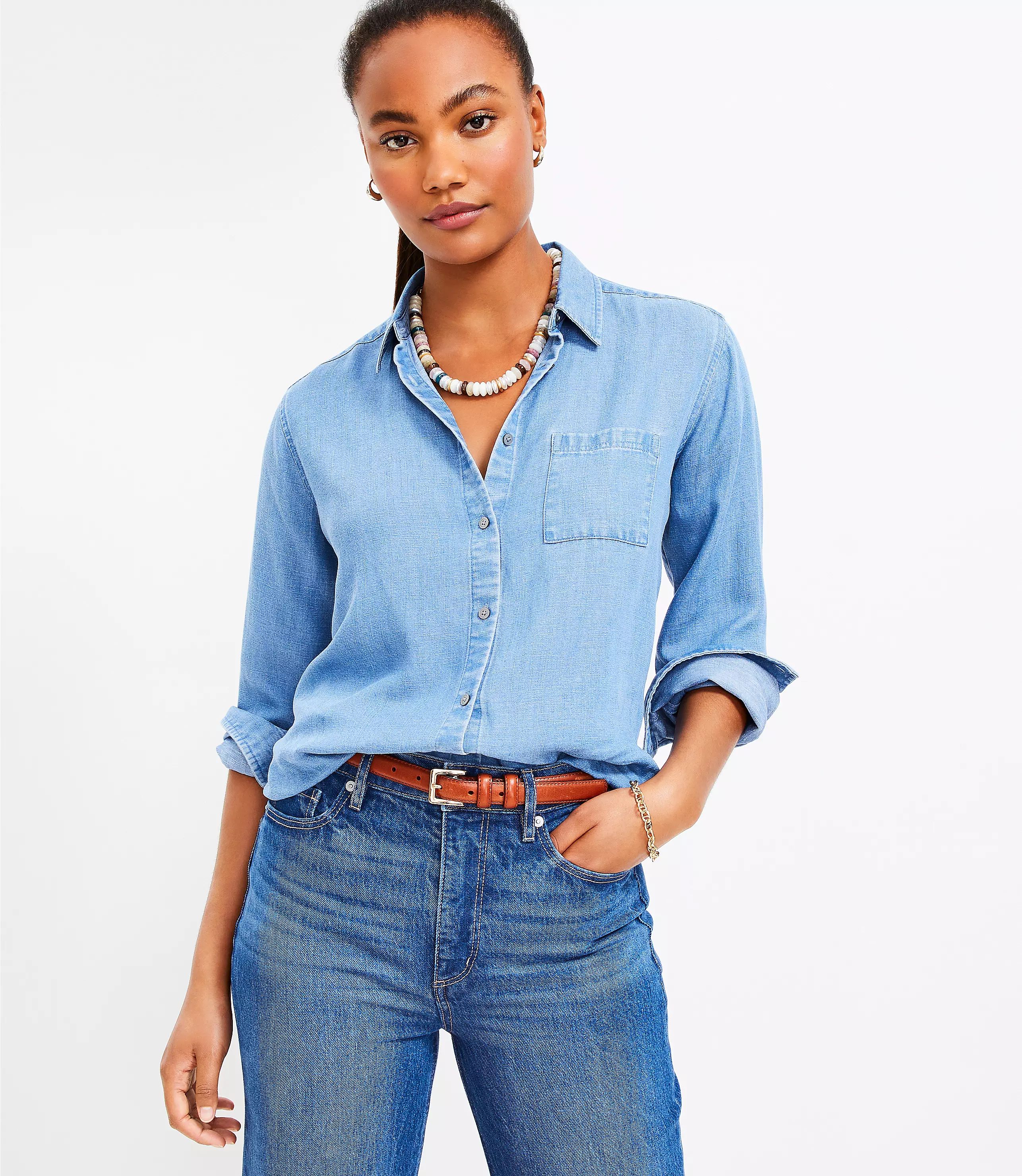 Petite Chambray Relaxed Everyday Shirt | LOFT