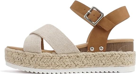 Soda “FIRELY” ~ Women Round Toe Crisscross Band Platform Espadrille Wedge Sandal with Adjusta... | Amazon (US)