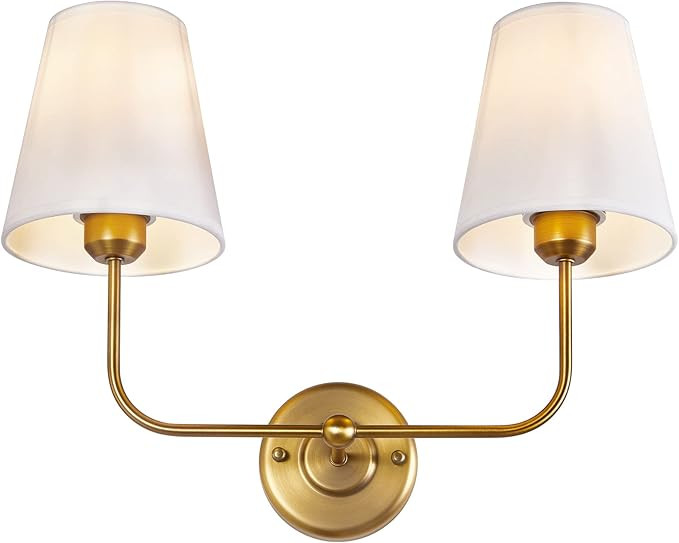 TERLEENART Double Light Wall Sconce with White Fabric Tapered Shades, 2-Light Antique Brass Sconc... | Amazon (US)