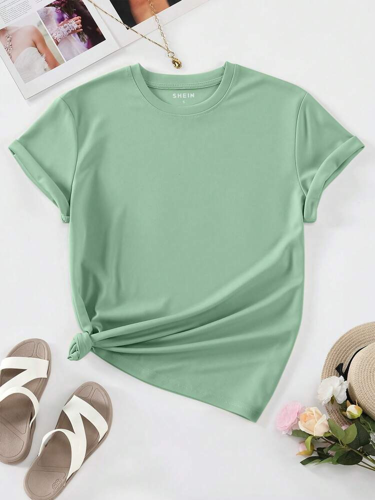 SHEIN EZwear Solid Round Neck Tee | SHEIN