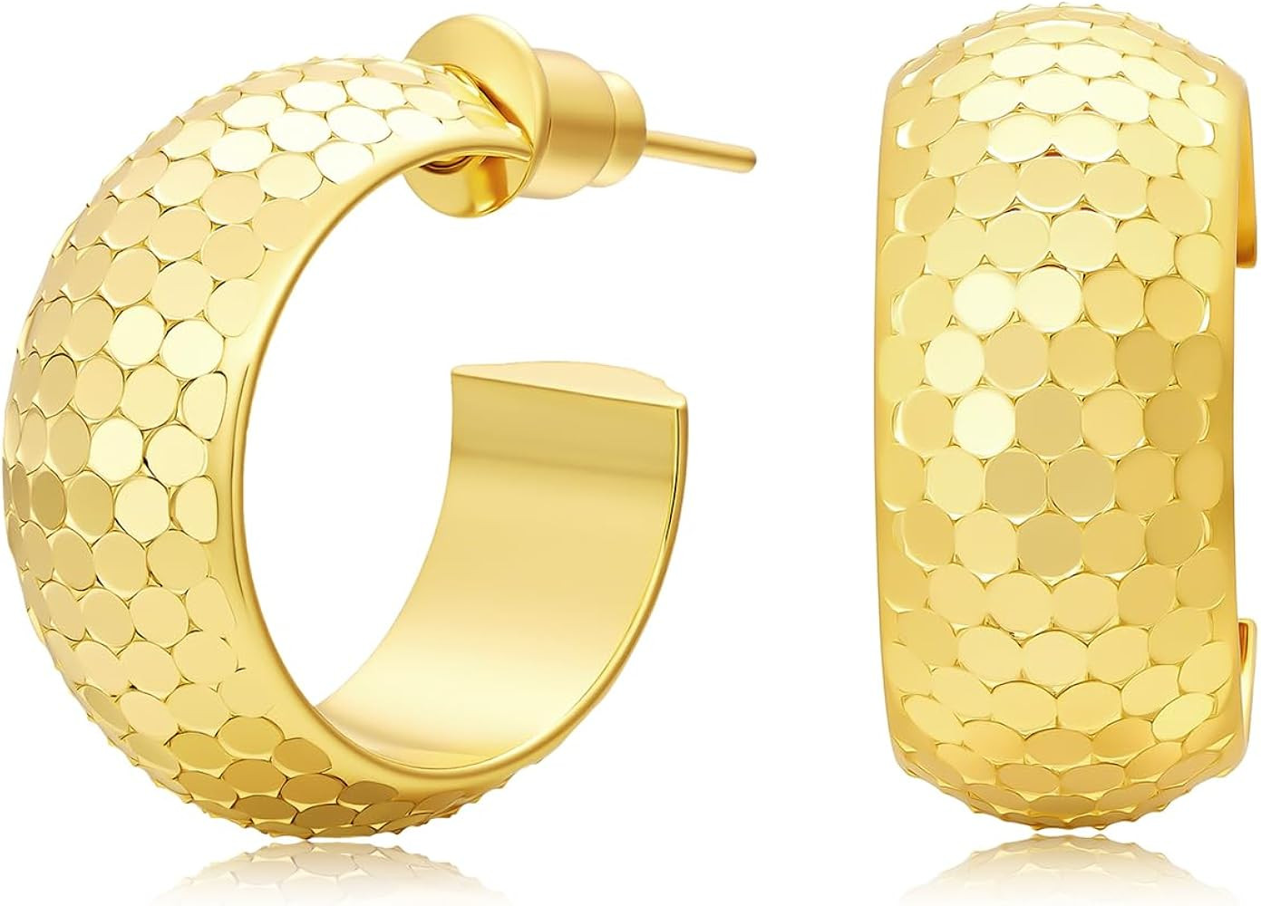 Small Hoop Earrings for Women Wide Half Huggie Hoops Chunky Hoop Earrings 18K Real Gold Plated 92... | Amazon (US)