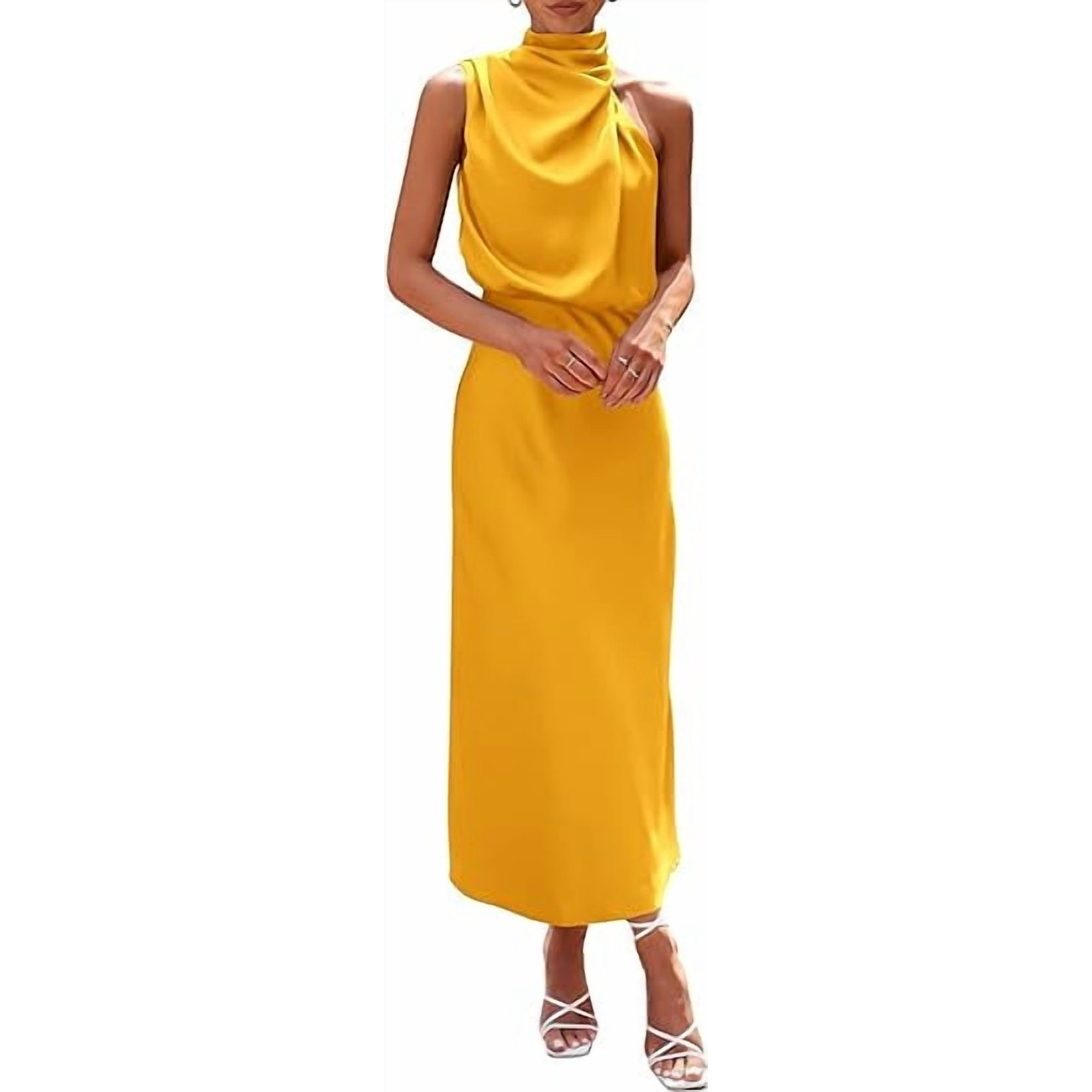 PRETTYGARDEN Women's Satin Dress Elegant Sleeveless Mock Neck Cocktail Party Maxi Dresses | Walmart (US)