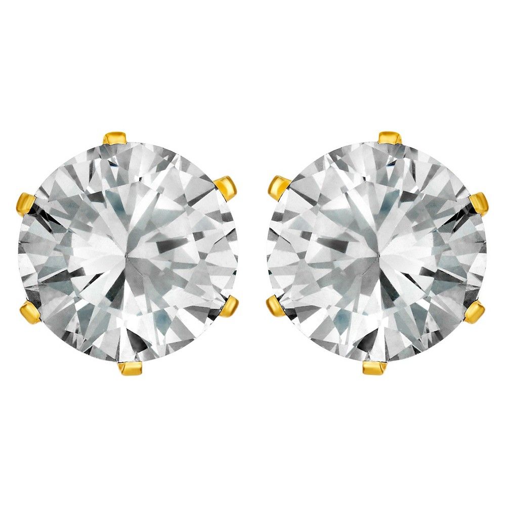 Women's Prong Set Cubic Zirconia Stud Gold Plated Stainless Steel Earrings (8mm) - Gold/Clear, Gold/ | Target