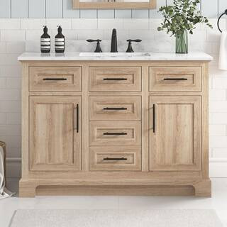 Home Decorators Collection Doveton 48 in. Single Sink Freestanding Weathered Tan Bath Vanity with... | The Home Depot