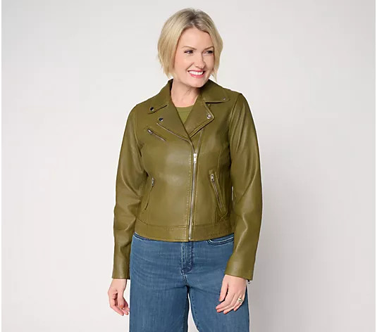 American Leather Co. Washed Leather Moto Jacket | QVC