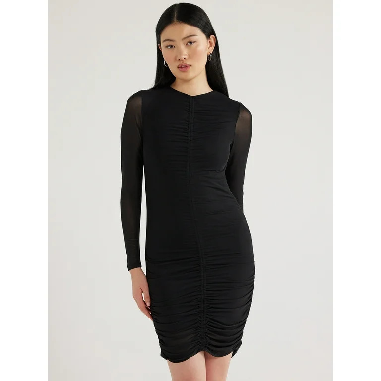 Scoop Women’s Mini Mesh Dress with Long Sleeves, Sizes XS-XXL | Walmart (US)
