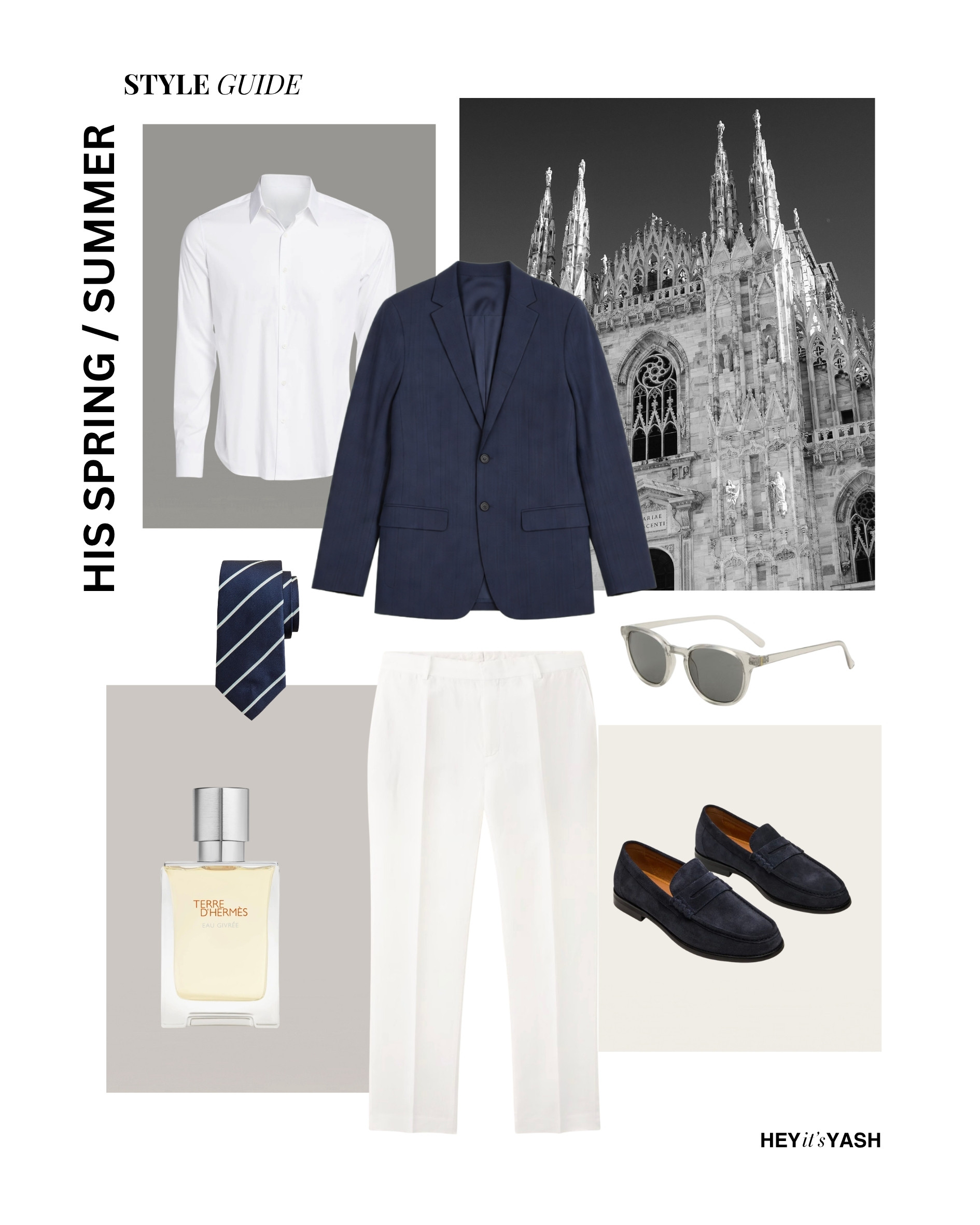 If you have ever wondered what to wear to a summer wedding, a rooftop event or anywhere that requires you to actually look like you put in effort this is it. A navy blue blazer over a crisp white dress shirt is one of those men's smart casual outfit combinations that never gets old and somehow always lands. White tailored trousers keep it fresh and warm weather appropriate while navy suede penny loafers tie the whole color story together in the best way possible. A navy and white striped silk tie adds just enough formality without making it feel stuffy, and clear frame round sunglasses are the modern detail that stops it from looking too corporate. Terre d'Hermès finishes the look with that warm earthy signature that works every single time. This is the men's spring summer outfit idea for the guy who wants to look sharp without looking like he tried too hard.

#LTKootd #LTKTravel #LTKMens