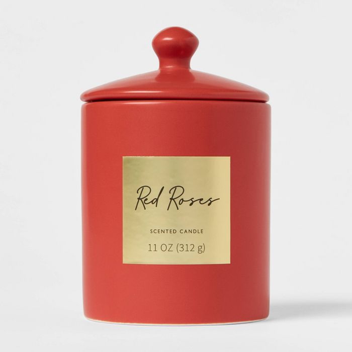 11oz Valentine's Lidded Ceramic Figural Candle Red Roses - Threshold™ | Target