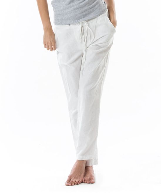 Como No? by Biz Women's Casual Pants WHITE - White Drawstring Linen Crop Pants | Zulily