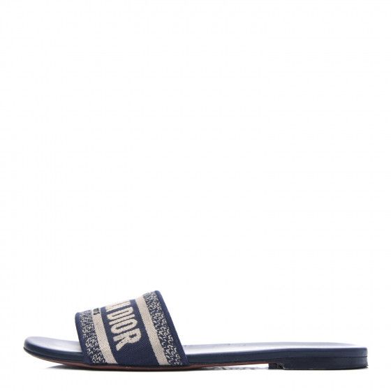 CHRISTIAN DIOR Canvas Embroidered Dway Mules Slide Sandals 38 Deep Blue | Fashionphile